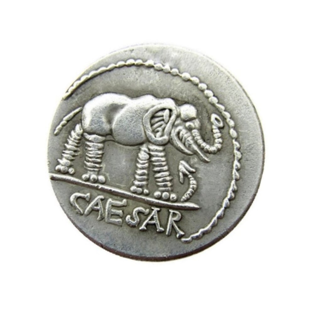 This is a Roman Republic denarius minted around 49-48 BC featuring Julius